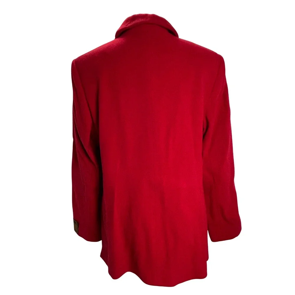 Louben Red Wool Cashmere Blend Button Front‎ Blazer Jacket Pea Coat Size 12